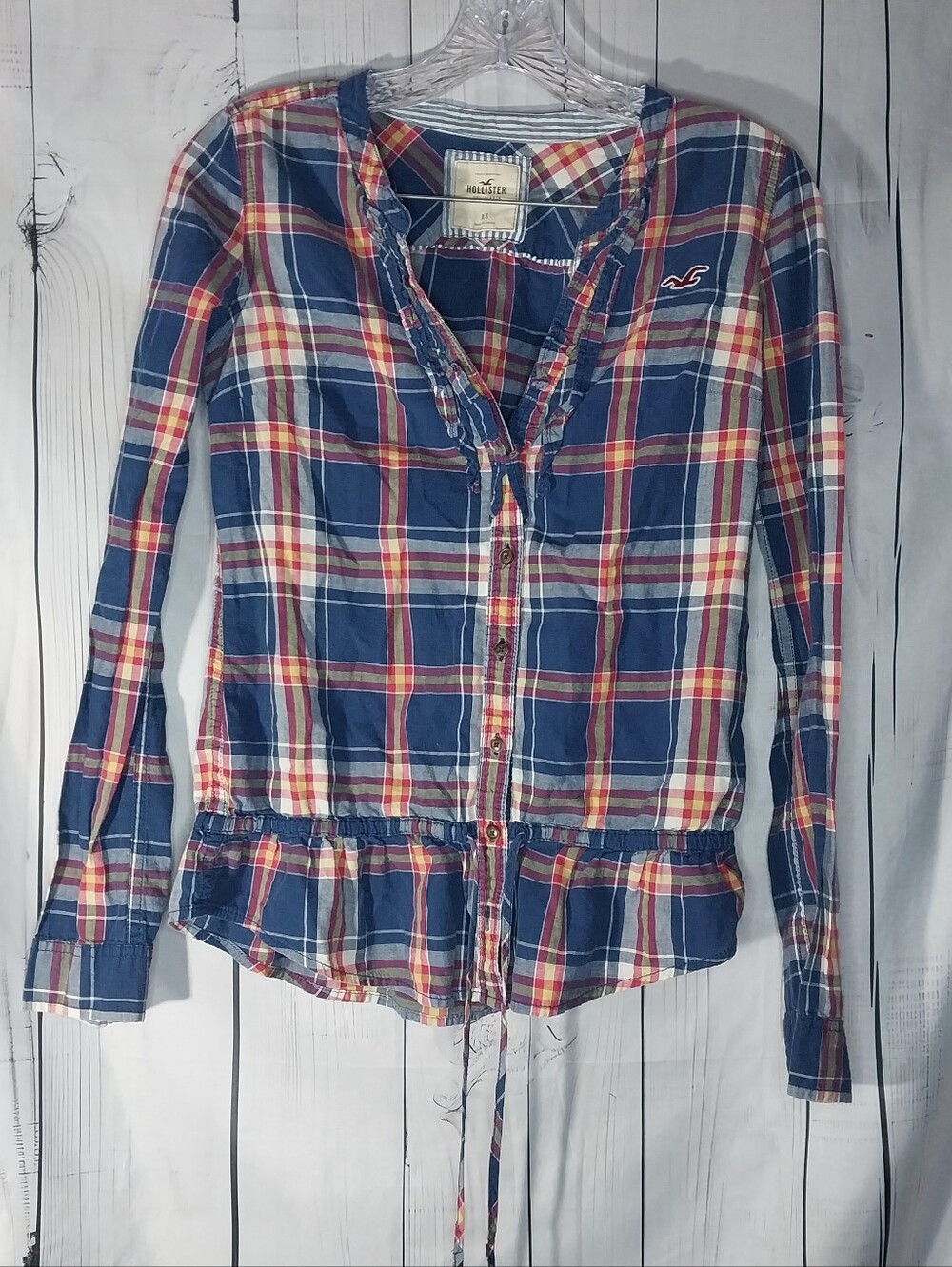 Hollister Vintage Y2K Blue Red Cream BohoChic MallGoth Plaid Button-Down Shirt